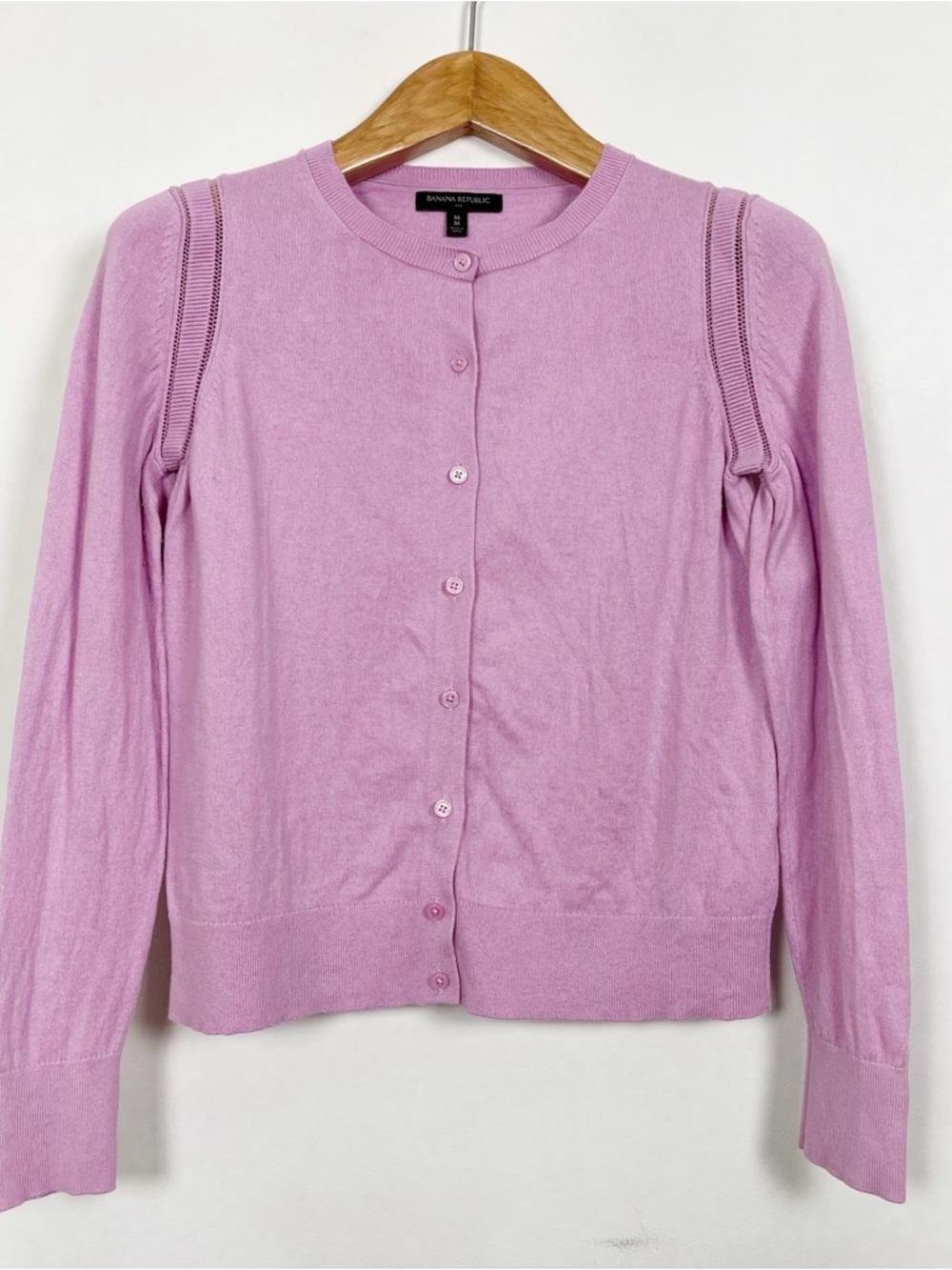 Banana Republic Pink Cotton Blend Crewneck Button-Front Cardigan Size Medium